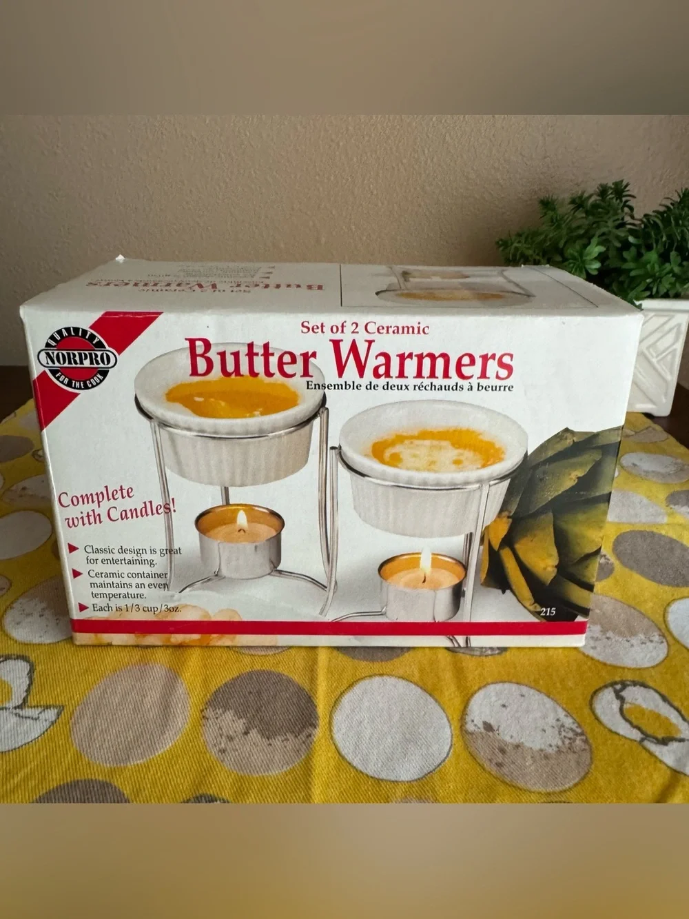 NorPro NIB Set of 2 Ceramic Butter Warmers with candles
